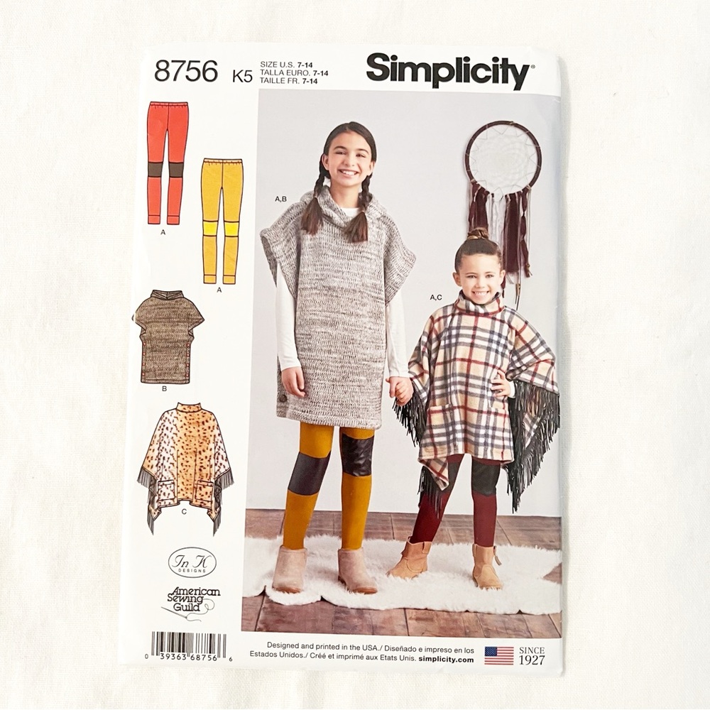 Simplicity 8756 Girls Poncho & Leggings Pattern | Sizes 7–14 | Cozy Fall Style